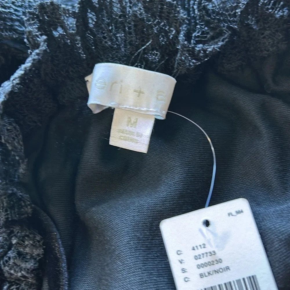 Anthropologie Eri Ali Ramona Lace Off the Shoulder Top Black Long Sleeve M NEW